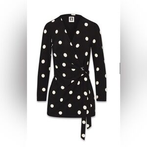 Anne Klein Black and White Polka Dot Wrap Top